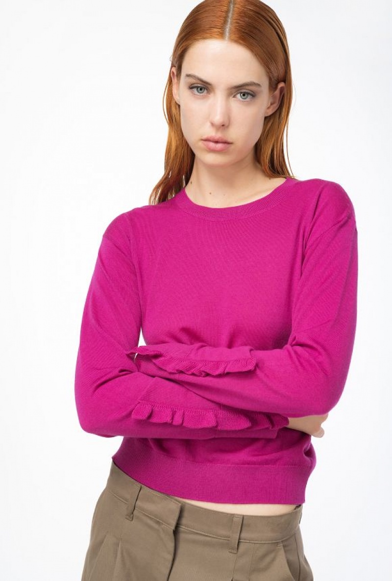 Pinko Wool Pullover With Ruching BOUGAINVILLEA PURPLE | SN-PKO33526