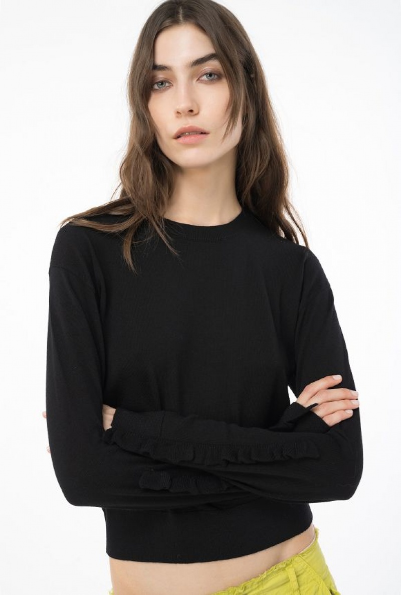 Pinko Wool Pullover With Ruching LIMO BLACK | SN-PKO33560