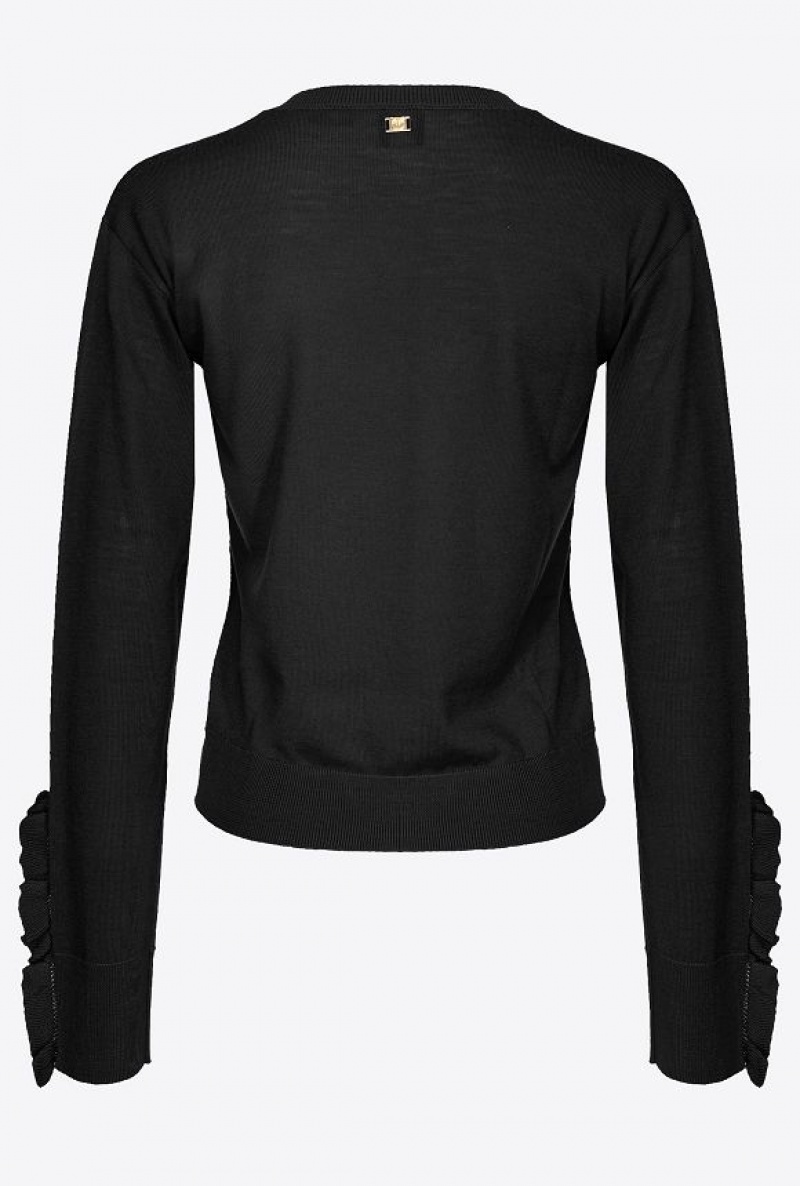 Pinko Wool Pullover With Ruching LIMO BLACK | SN-PKO33560