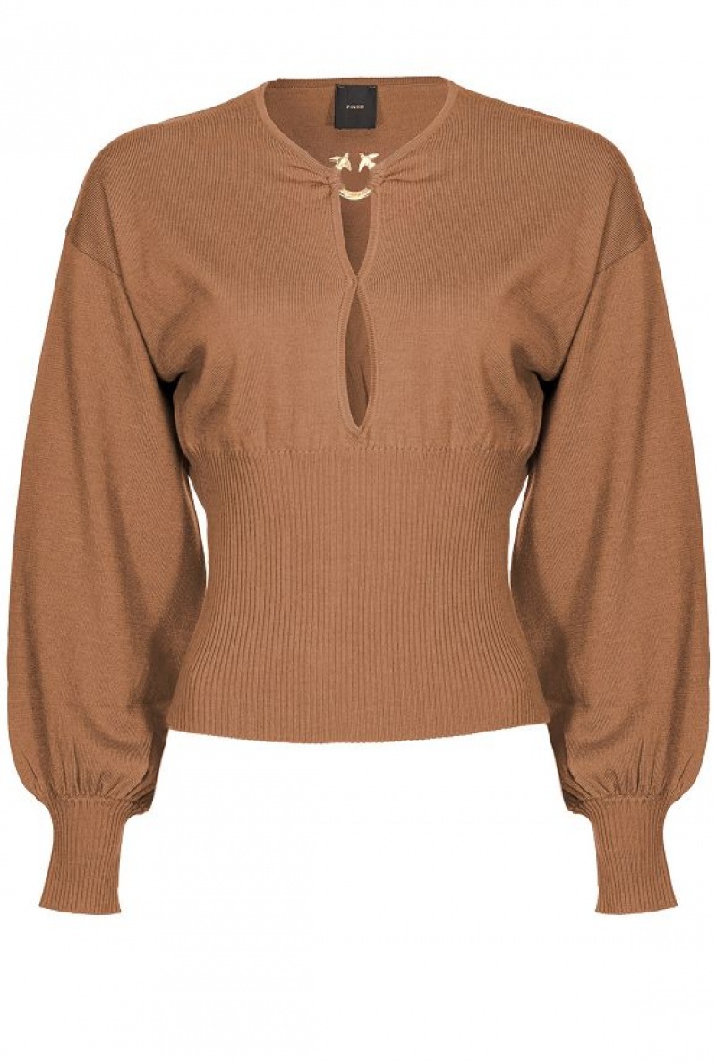 Pinko Wool Sweater With Love Birds Buckle BRAN BROWN | SN-PKO33456