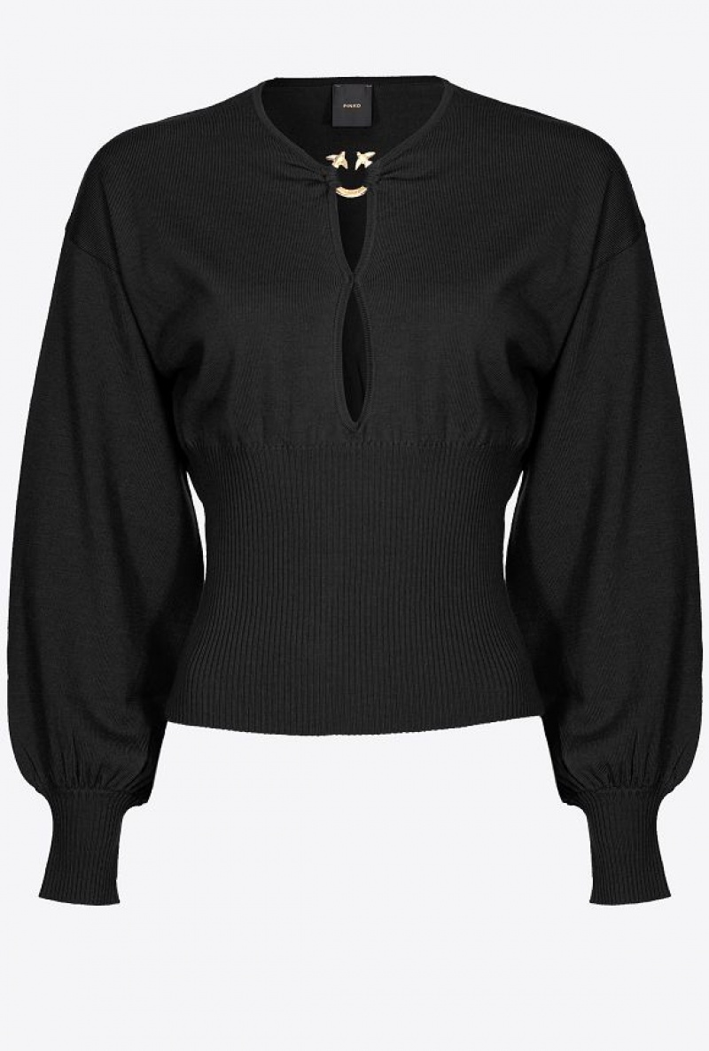 Pinko Wool Sweater With Love Birds Buckle LIMO BLACK | SN-PKO33558