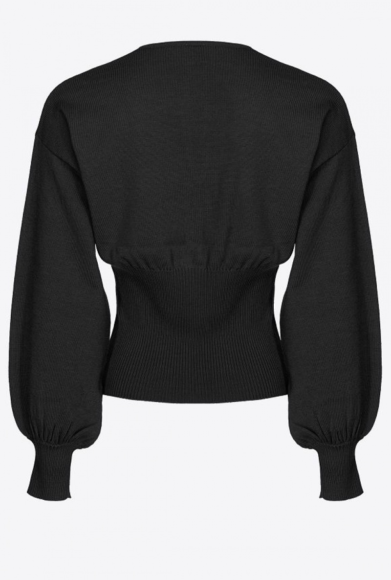 Pinko Wool Sweater With Love Birds Buckle LIMO BLACK | SN-PKO33558