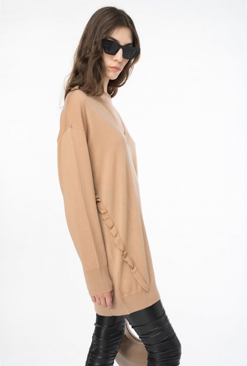 Pinko Wool Sweater With Ruching TANNIN BEIGE | SN-PKO33469