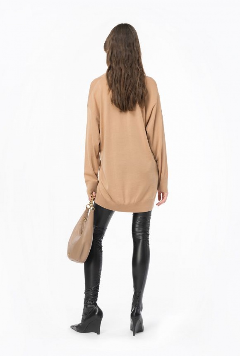 Pinko Wool Sweater With Ruching TANNIN BEIGE | SN-PKO33469