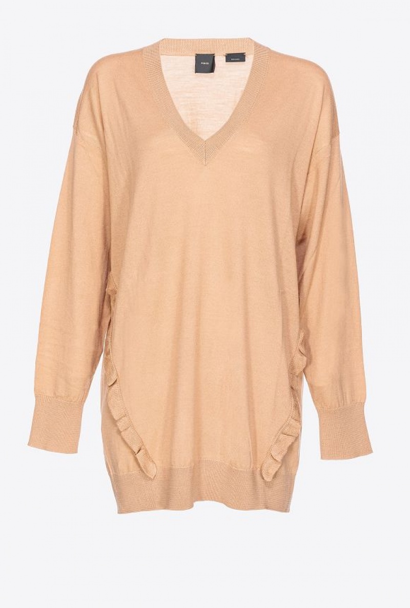 Pinko Wool Sweater With Ruching TANNIN BEIGE | SN-PKO33469