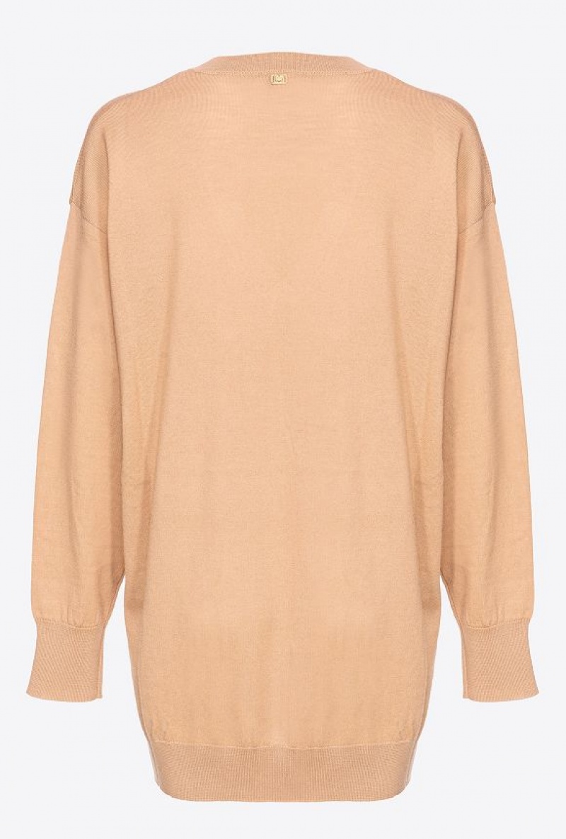 Pinko Wool Sweater With Ruching TANNIN BEIGE | SN-PKO33469