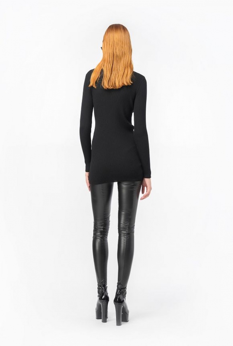 Pinko Wool Turtleneck Sweater With Logo LIMO BLACK | SN-PKO33447