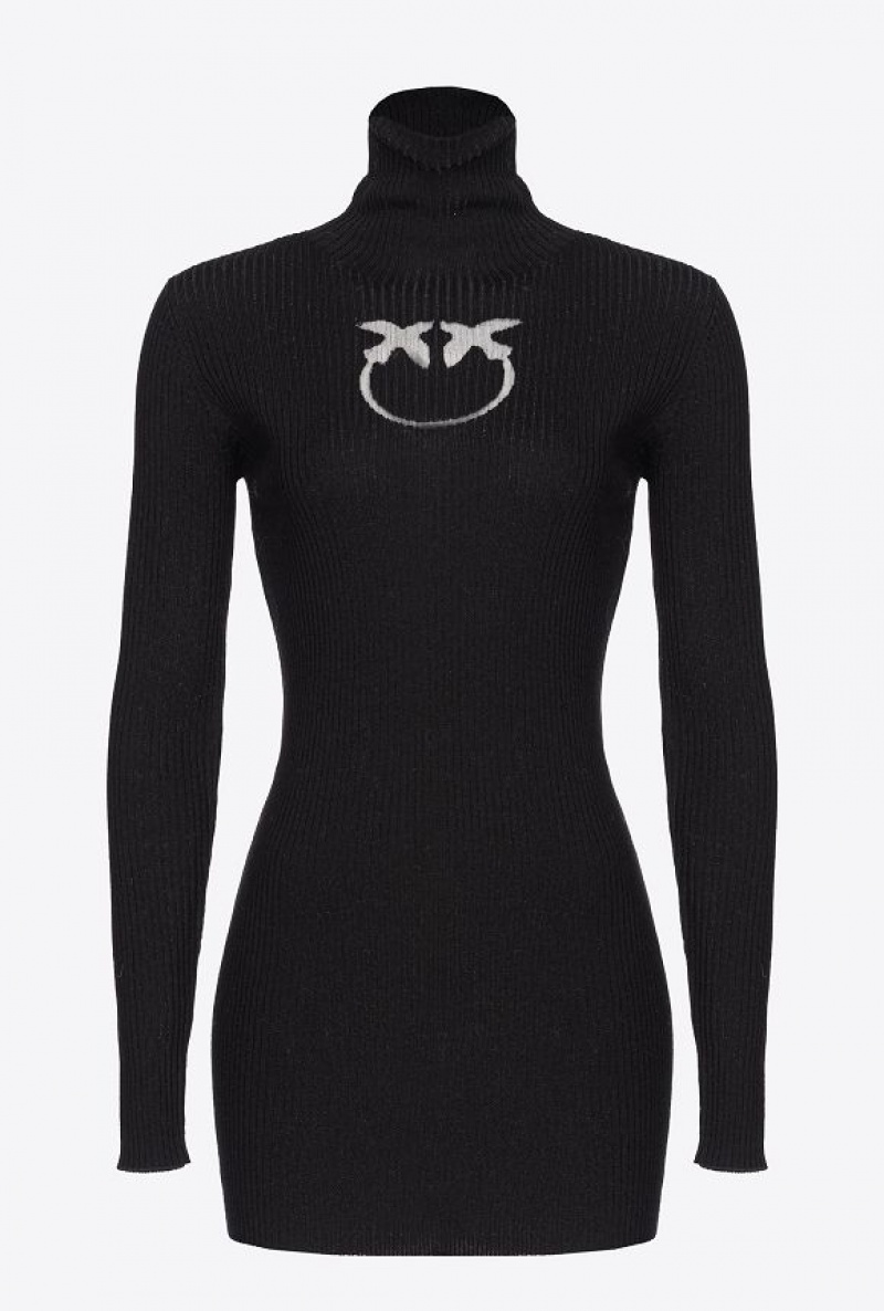 Pinko Wool Turtleneck Sweater With Logo LIMO BLACK | SN-PKO33447