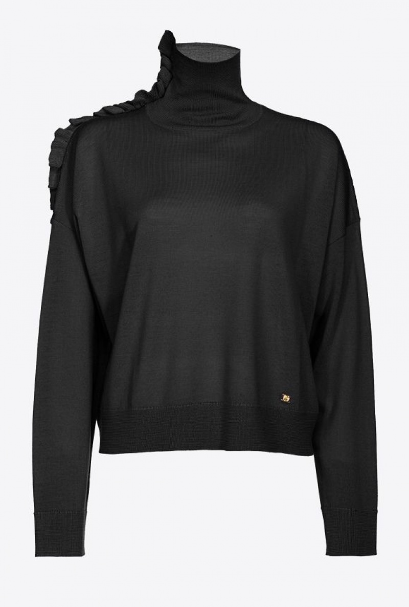 Pinko Wool Turtleneck With Ruching LIMO BLACK | SN-PKO33481