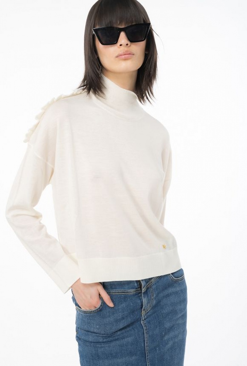 Pinko Wool Turtleneck With Ruching MILK WHITE | SN-PKO33485