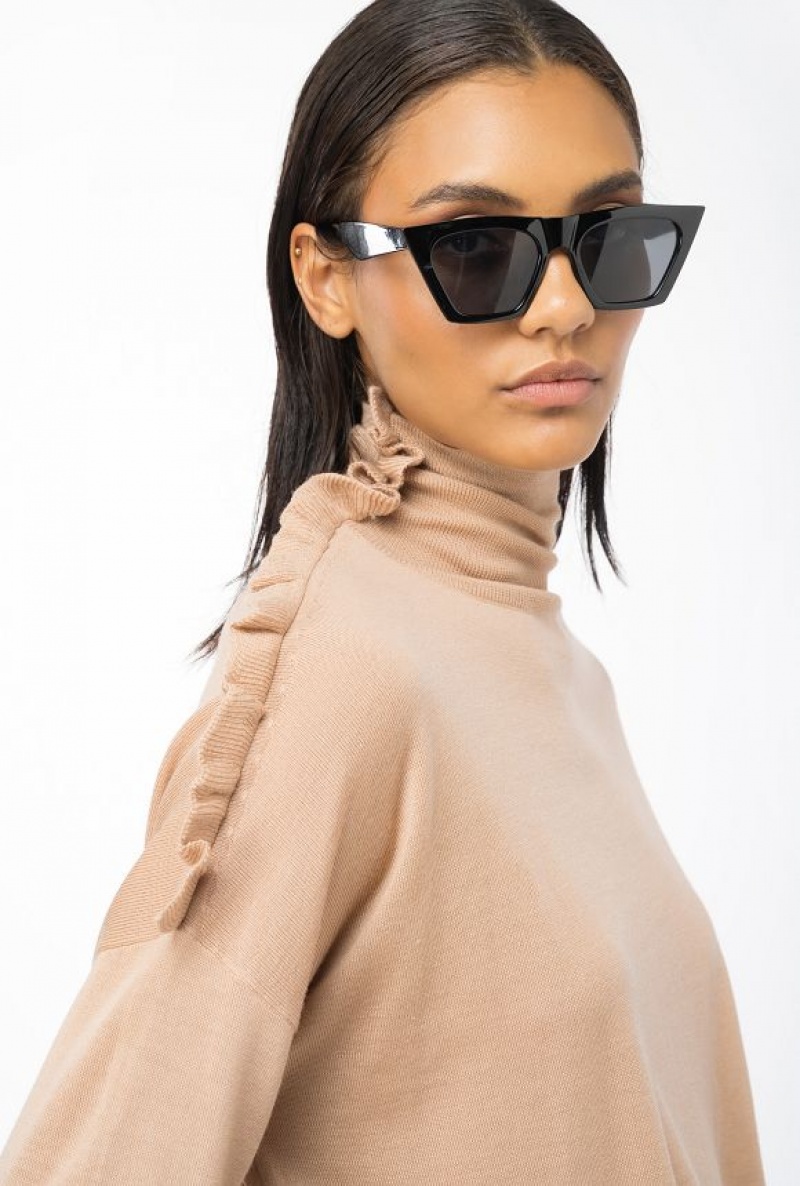 Pinko Wool Turtleneck With Ruching TANNIN BEIGE | SN-PKO33453