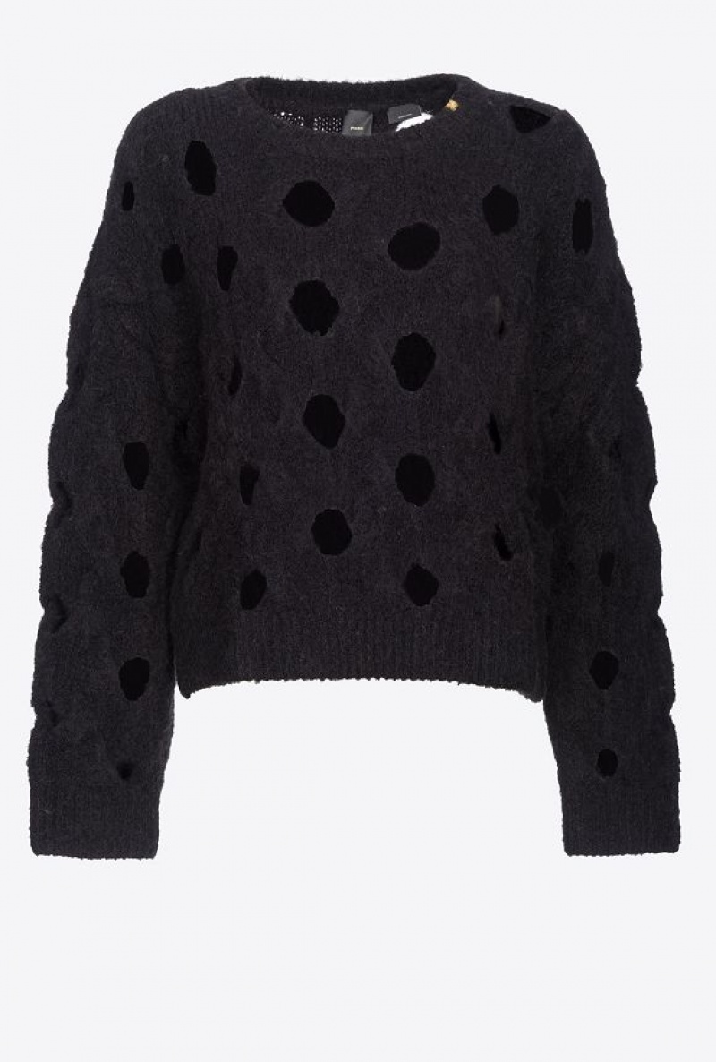 Pinko Wool-blend Sweater With Openwork LIMO BLACK | SN-PKO33510