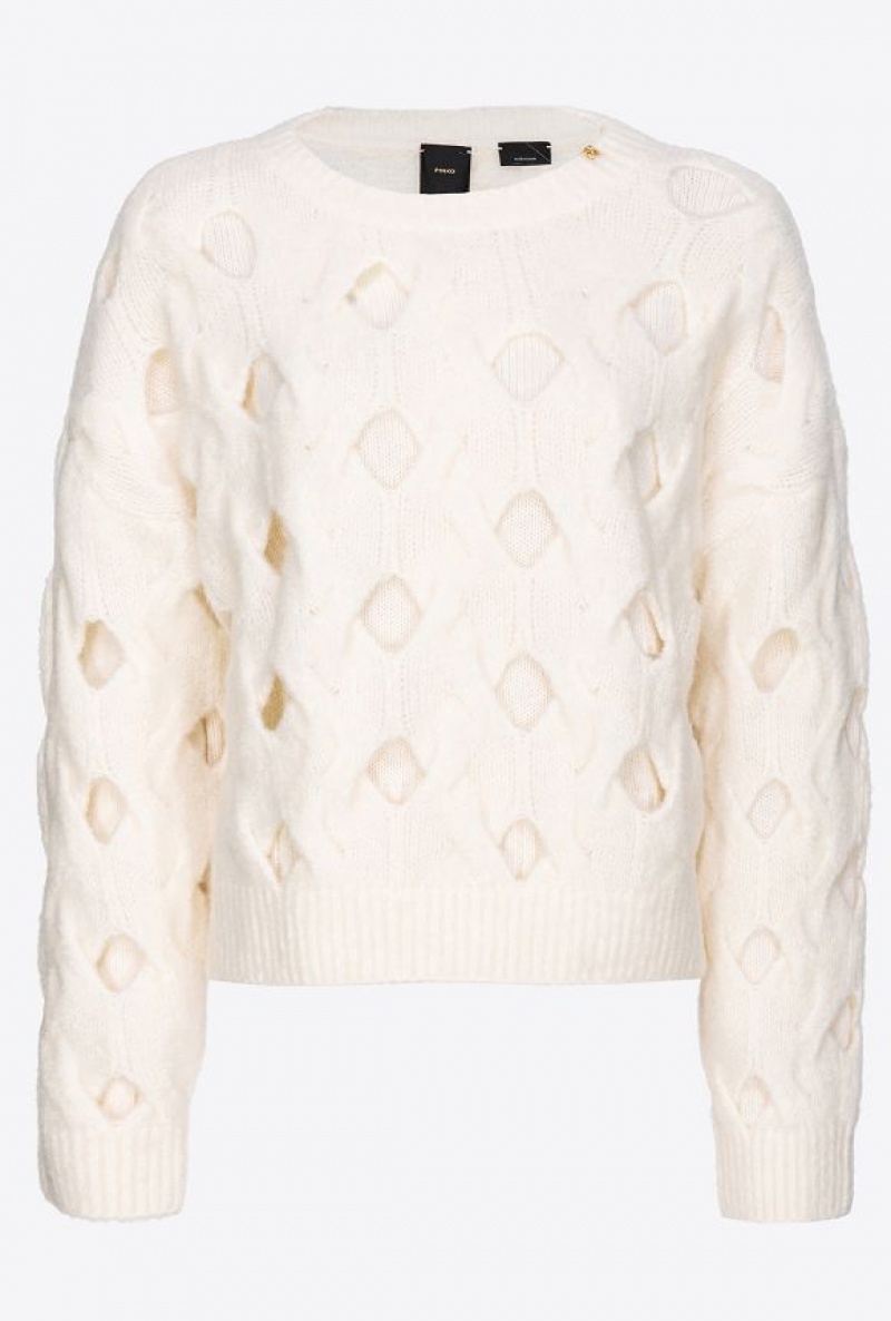 Pinko Wool-blend Sweater With Openwork VANILLA ICE-CREAM WHITE | SN-PKO33552