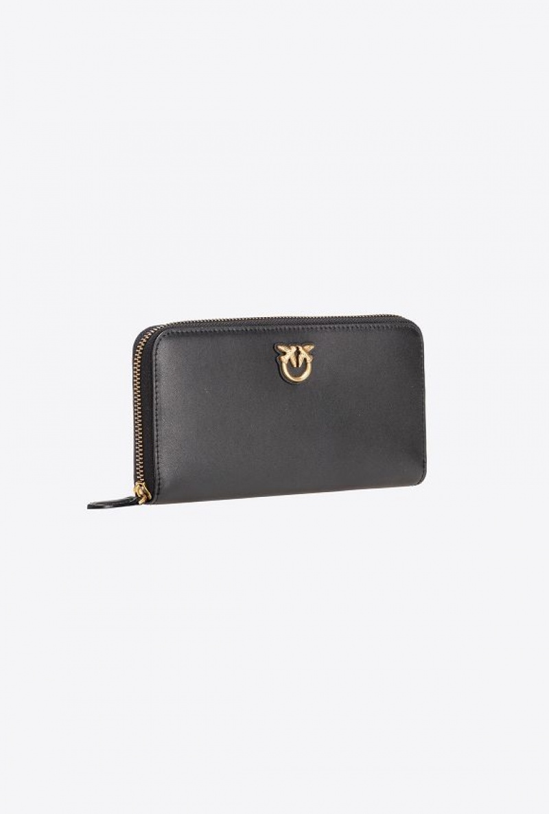 Pinko Zip-around Leather Purse BLACK-ANTIQUE GOLD | SN-PKO34282