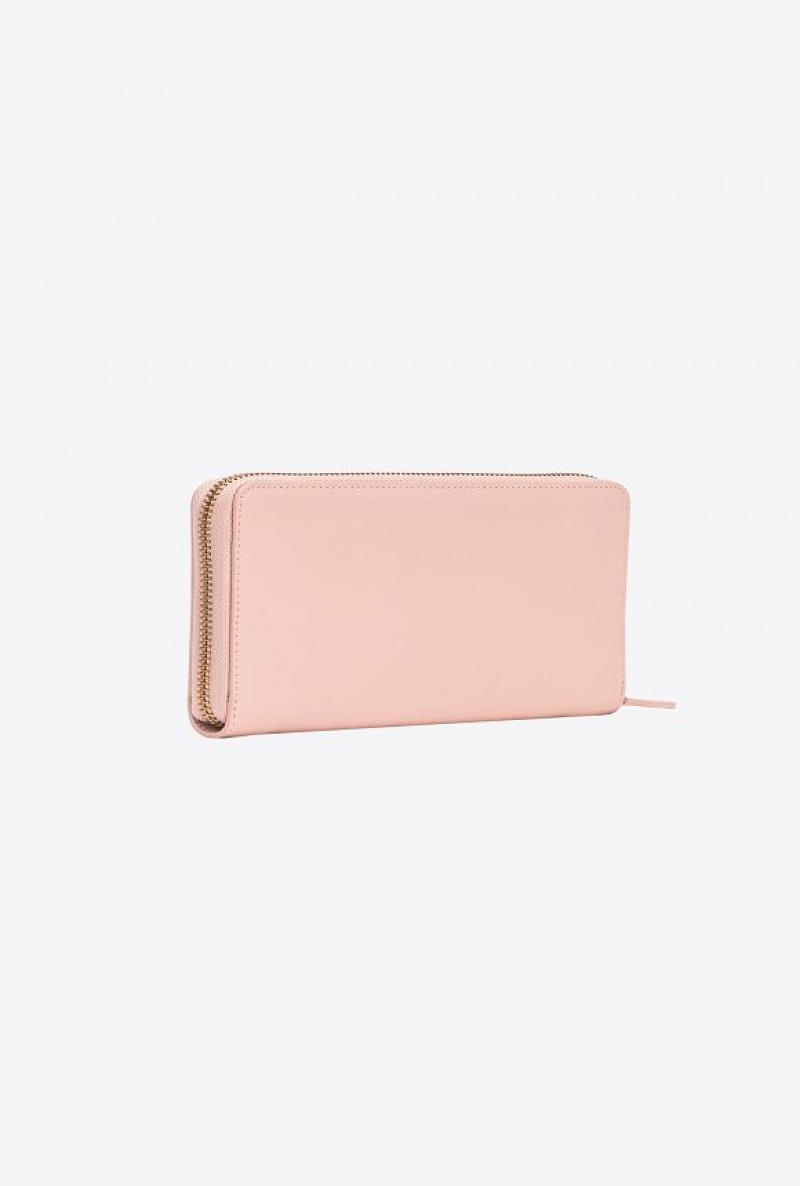 Pinko Zip-around Leather Purse PINK/DUSTY PINK-ANTIQUE GOLD | SN-PKO34281