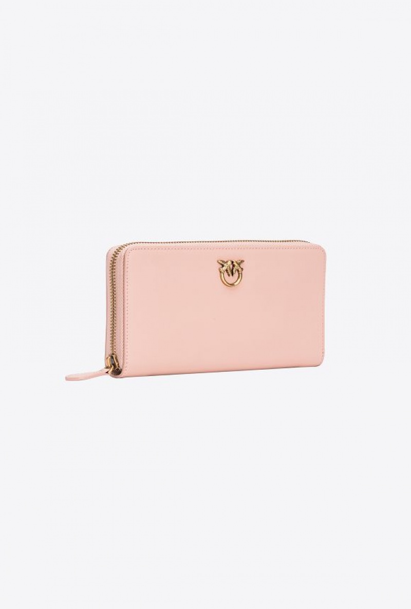 Pinko Zip-around Leather Purse PINK/DUSTY PINK-ANTIQUE GOLD | SN-PKO34281