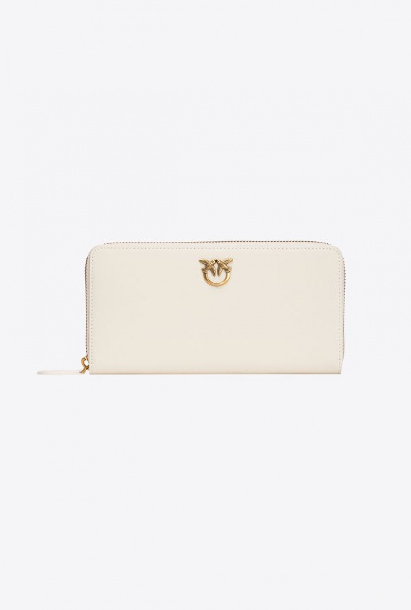 Pinko Zip-around Leather Purse WHITE+WHITE-ANTIQUE GOLD | SN-PKO34280