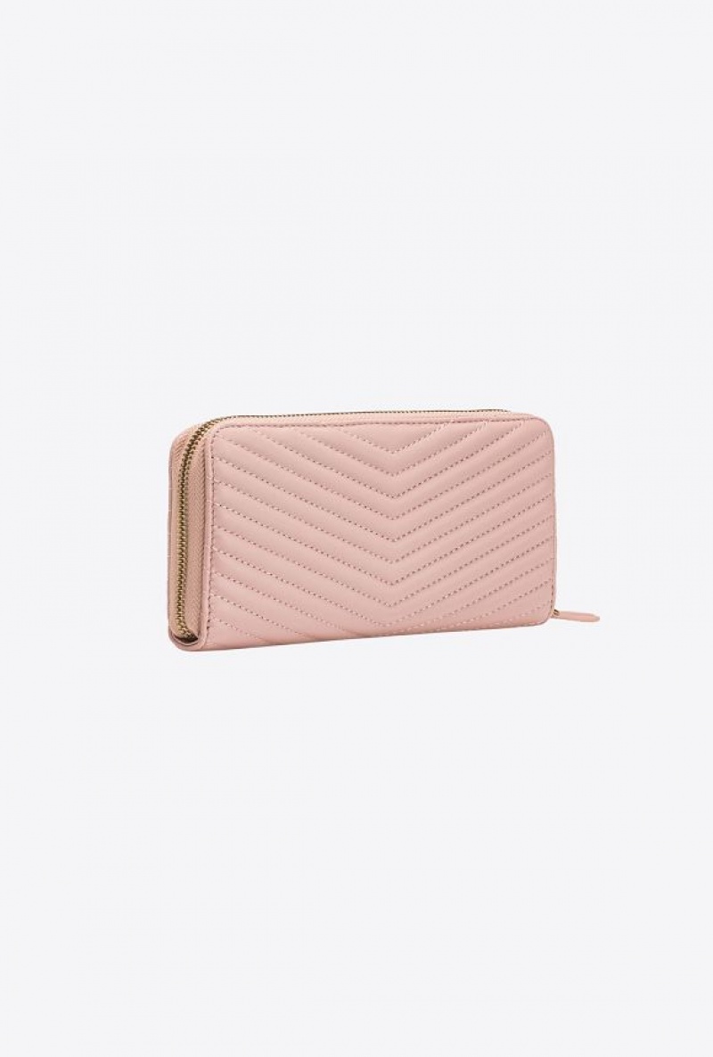 Pinko Zip-around Wallet In Chevron-patterned Nappa Leather PINK/DUSTY PINK-ANTIQUE GOLD | SN-PKO34328