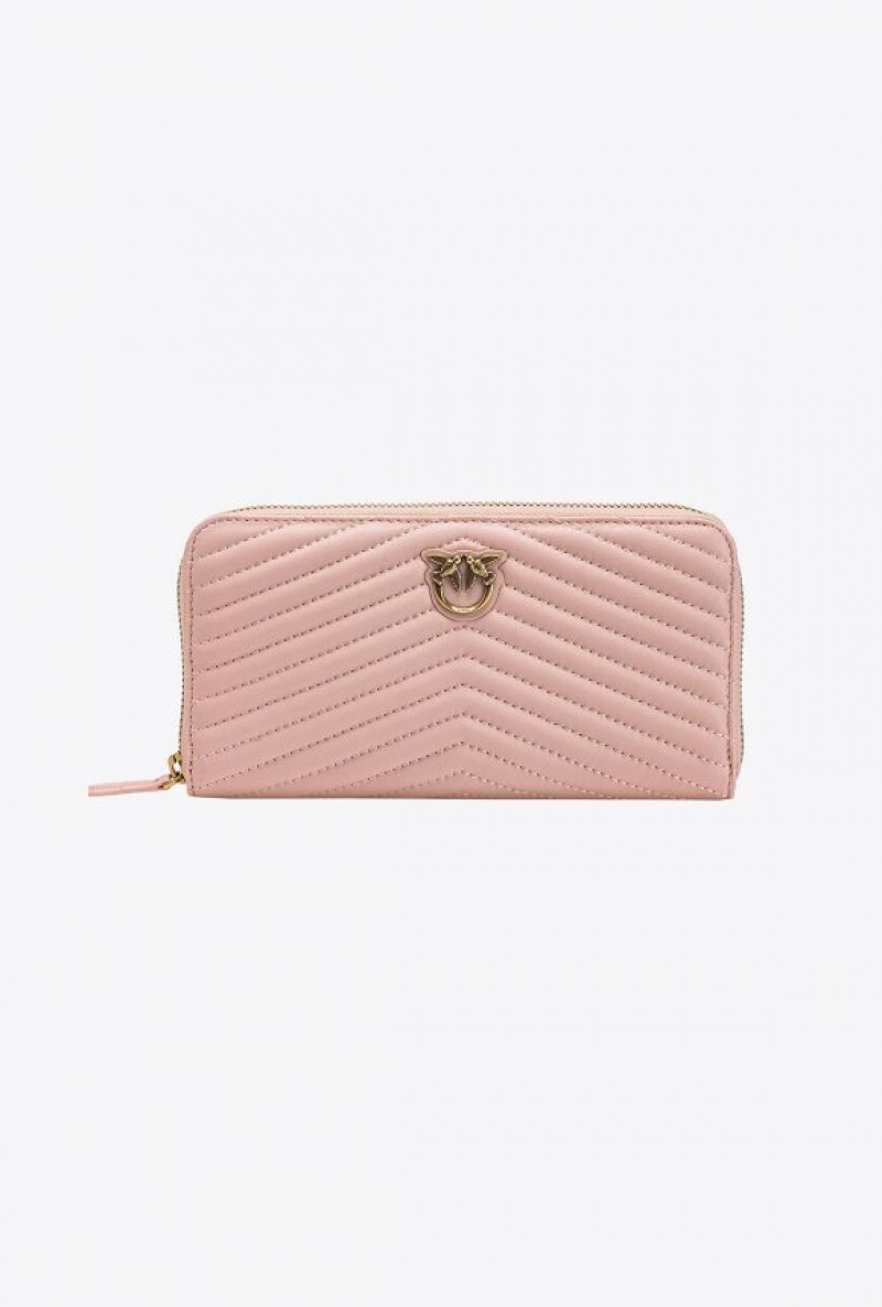 Pinko Zip-around Wallet In Chevron-patterned Nappa Leather PINK/DUSTY PINK-ANTIQUE GOLD | SN-PKO34328