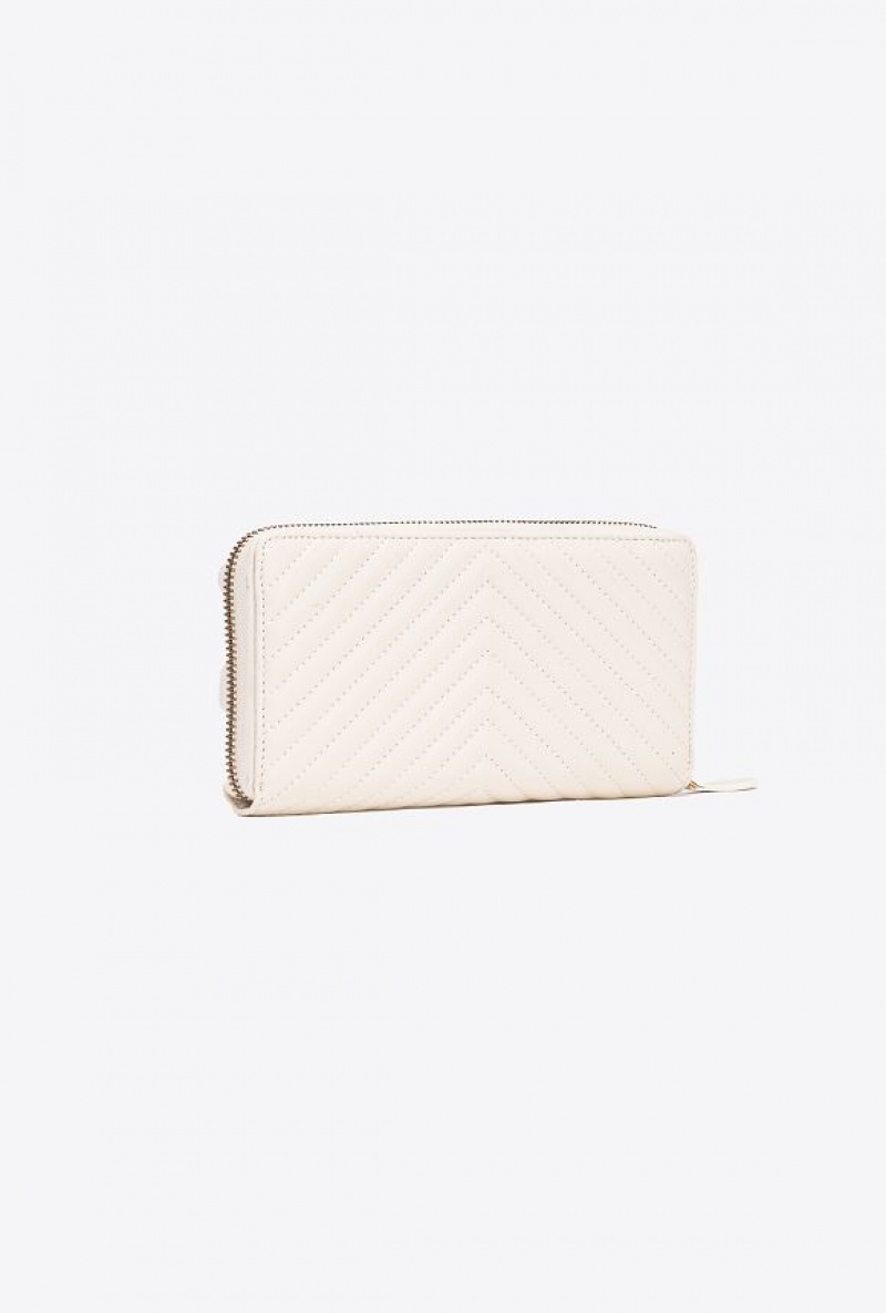 Pinko Zip-around Wallet In Chevron-patterned Nappa Leather WHITE+WHITE-ANTIQUE GOLD | SN-PKO34329