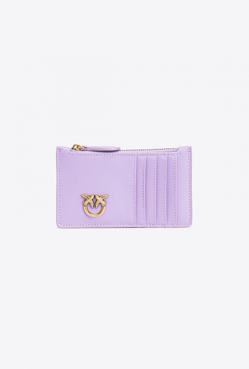 Pinko Zipped Chevron-patterned Card Holder PURPLE TULIP-ANTIQUE GOLD | SN-PKO34341